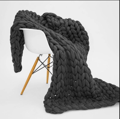 Photo  plaid en laine grosse maille pas cher (gris souris) | ToPlaid