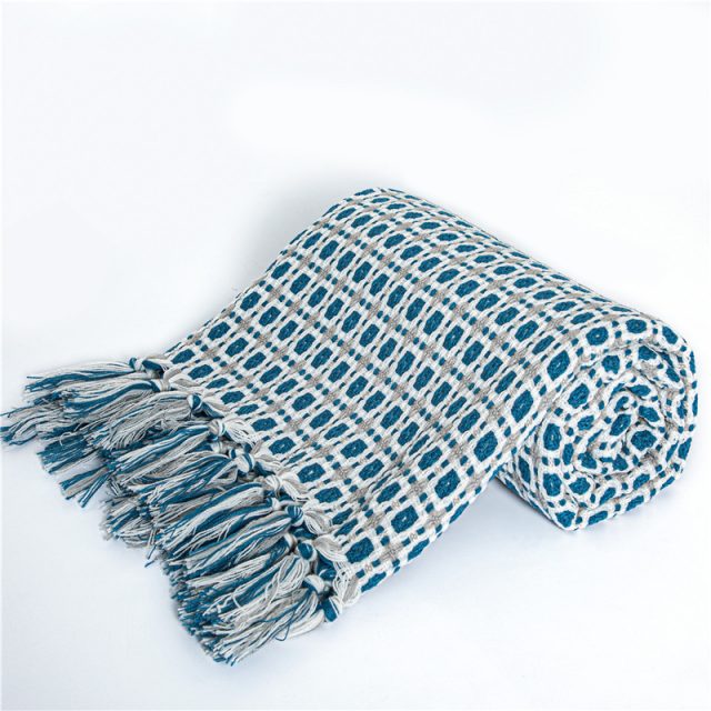 Photo  jeté de canapé style “velours” (gris et bleu) | ToPlaid